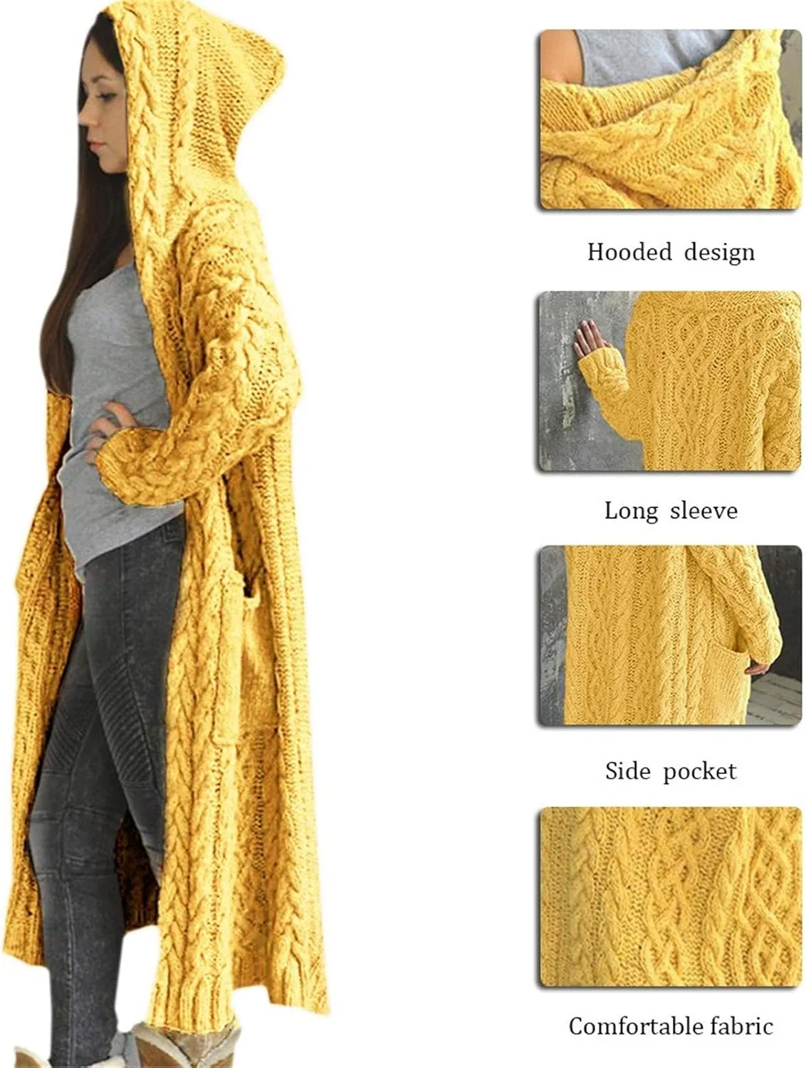 Hooded Cardigan for Women Oversized Plush Knit Long Cardigans Long Sleeve Fall Winter Sweater Coats with Pockets