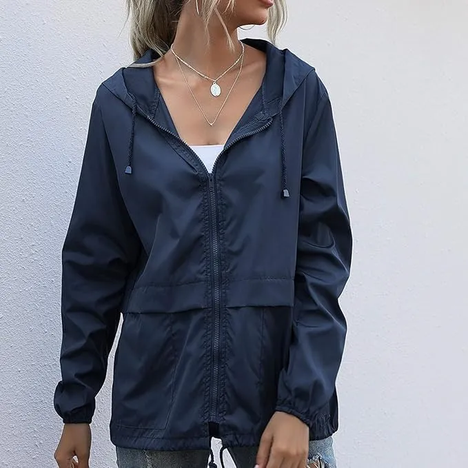 Hooded Rain Jacket For Women Spring Jackets Lightweight Windbreaker Running Jacket Outerwear With Pockets