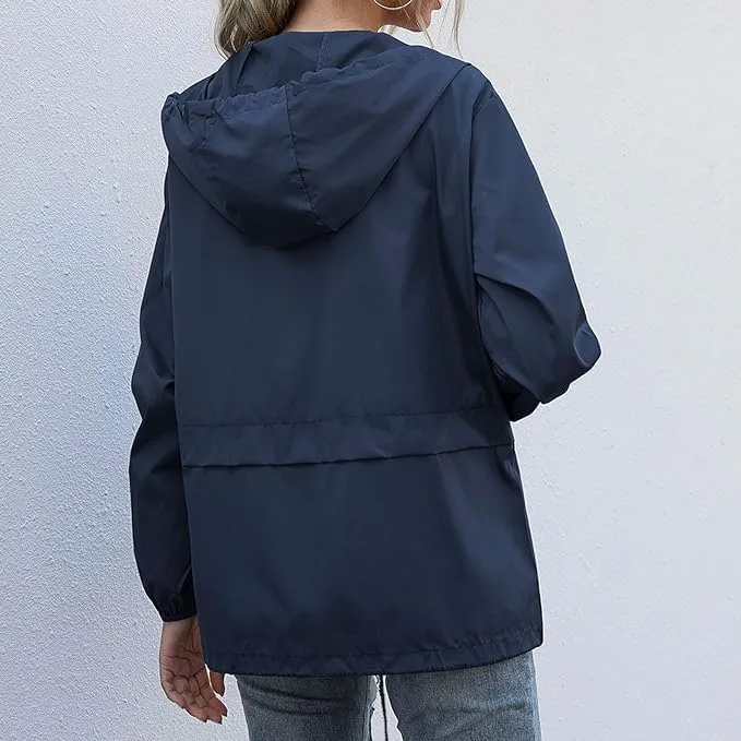 Hooded Rain Jacket For Women Spring Jackets Lightweight Windbreaker Running Jacket Outerwear With Pockets