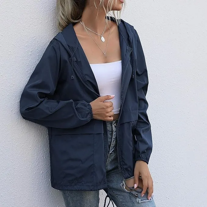 Hooded Rain Jacket For Women Spring Jackets Lightweight Windbreaker Running Jacket Outerwear With Pockets