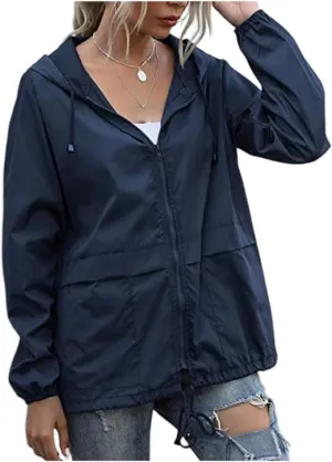 Hooded Rain Jacket For Women Spring Jackets Lightweight Windbreaker Running Jacket Outerwear With Pockets
