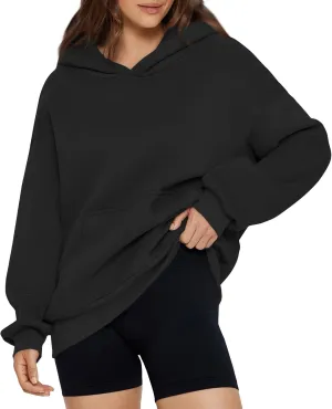 Hoodies for Women Preppy Oversized Fleece Pullover Plain Hoodie with Pockets Sweatshirt Winter Cute Sweatshirts