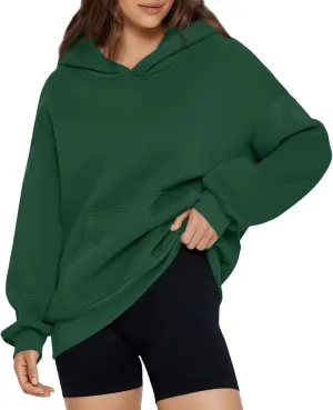 Hoodies for Women Preppy Oversized Fleece Pullover Plain Hoodie with Pockets Sweatshirt Winter Cute Sweatshirts