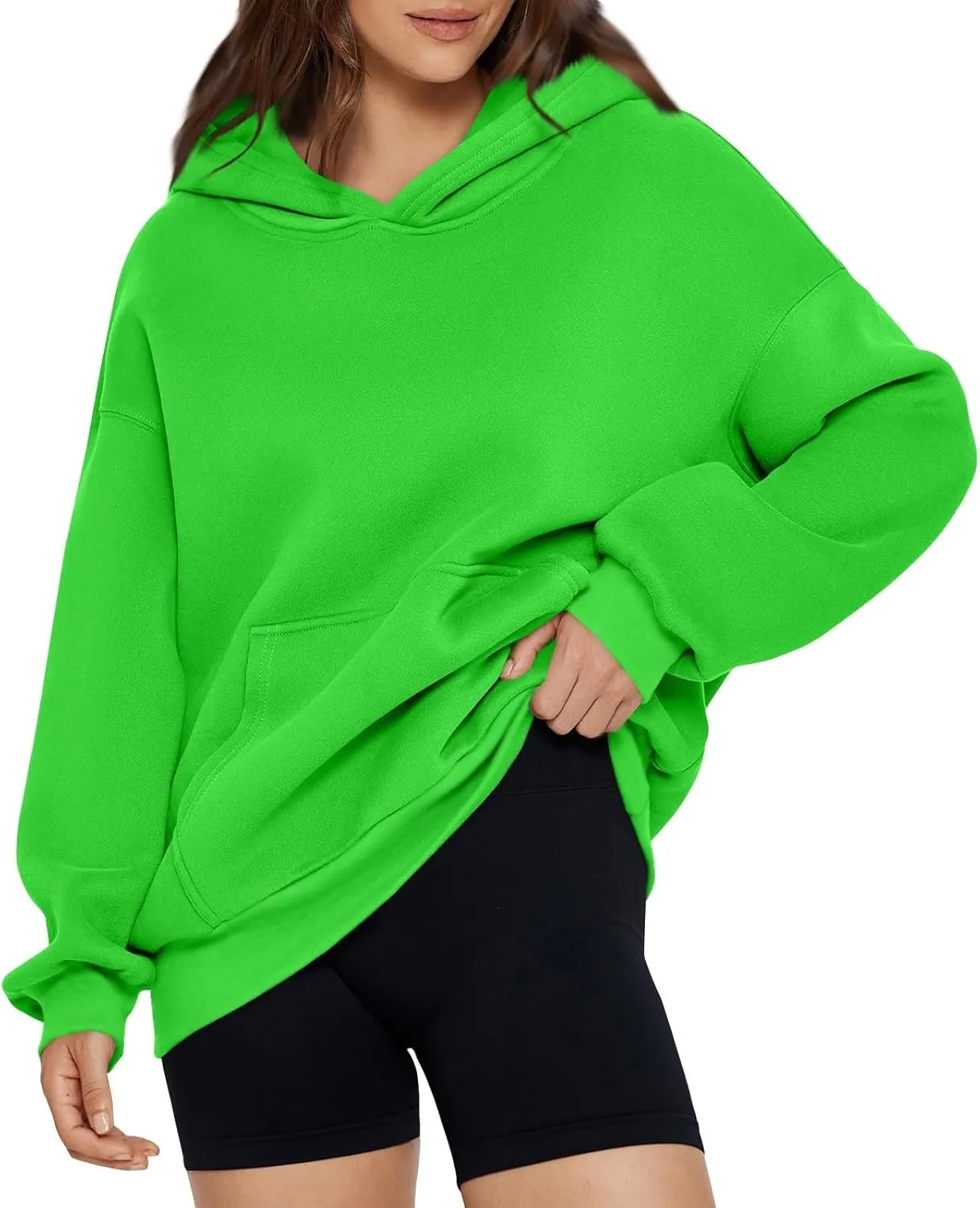 Hoodies for Women Preppy Oversized Fleece Pullover Plain Hoodie with Pockets Sweatshirt Winter Cute Sweatshirts