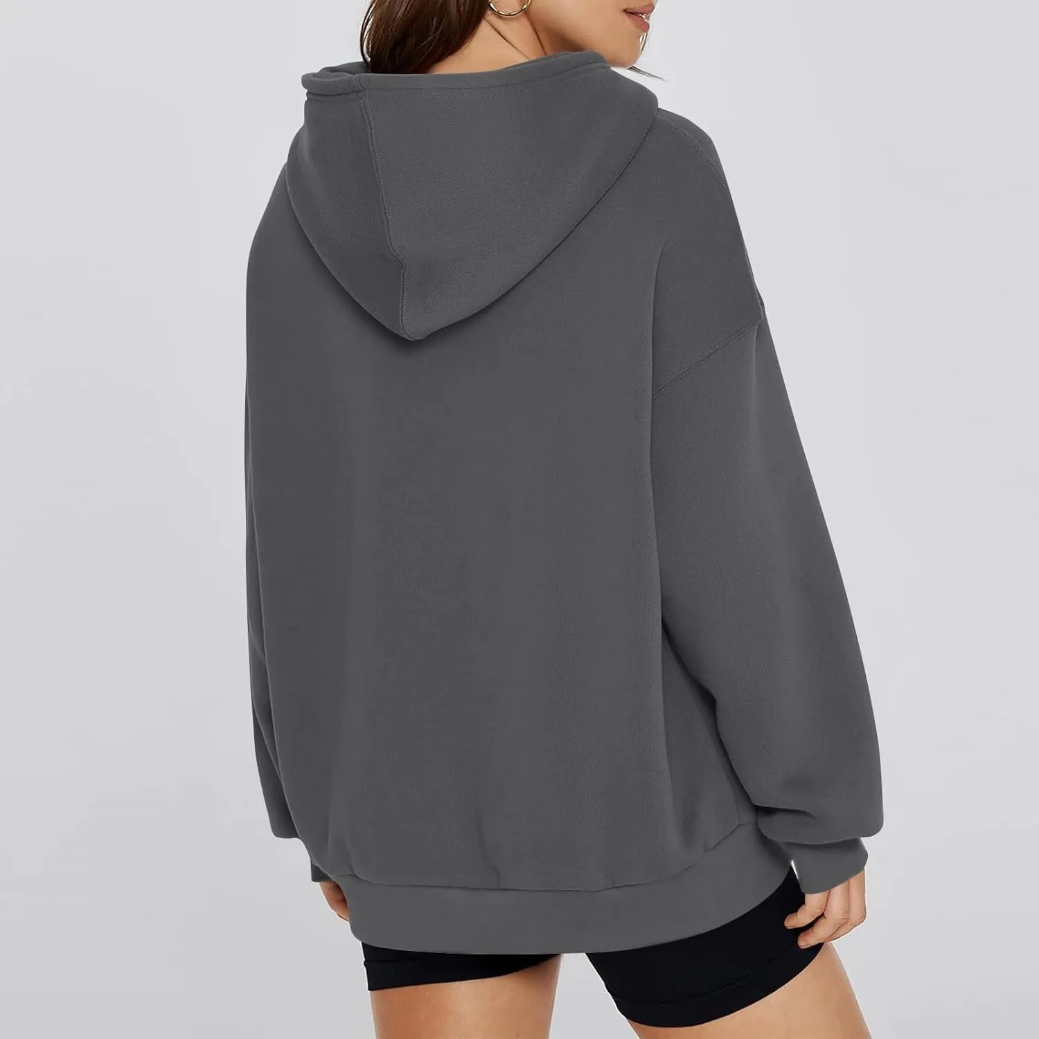 Hoodies for Women Preppy Oversized Fleece Pullover Plain Hoodie with Pockets Sweatshirt Winter Cute Sweatshirts