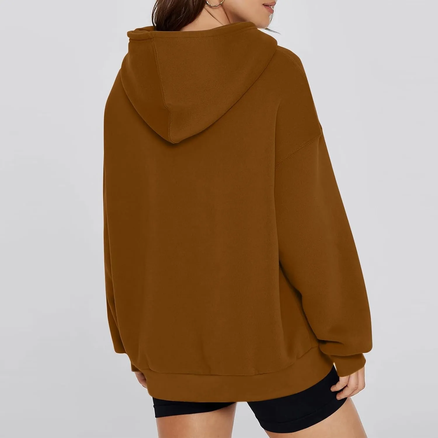 Hoodies for Women Preppy Oversized Fleece Pullover Plain Hoodie with Pockets Sweatshirt Winter Cute Sweatshirts