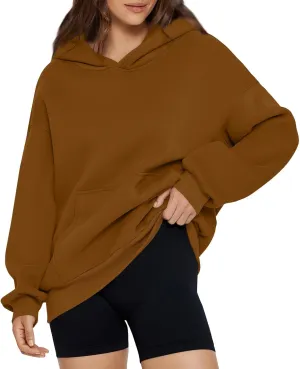 Hoodies for Women Preppy Oversized Fleece Pullover Plain Hoodie with Pockets Sweatshirt Winter Cute Sweatshirts
