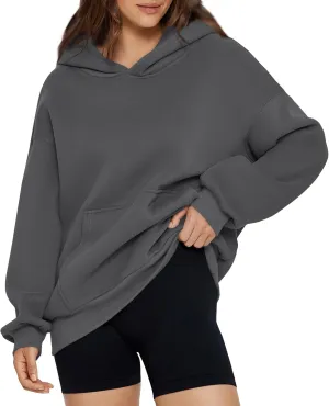 Hoodies for Women Preppy Oversized Fleece Pullover Plain Hoodie with Pockets Sweatshirt Winter Cute Sweatshirts