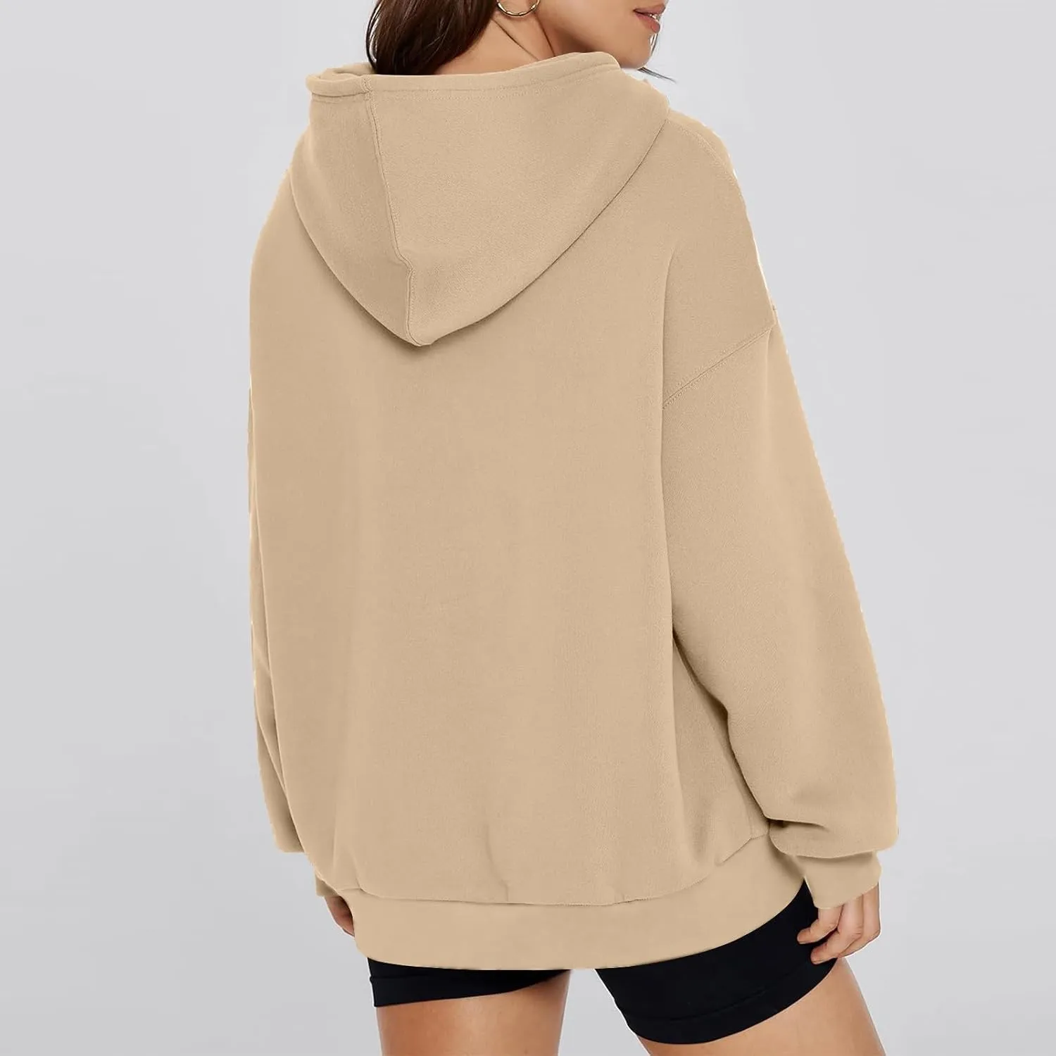 Hoodies for Women Preppy Oversized Fleece Pullover Plain Hoodie with Pockets Sweatshirt Winter Cute Sweatshirts