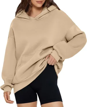 Hoodies for Women Preppy Oversized Fleece Pullover Plain Hoodie with Pockets Sweatshirt Winter Cute Sweatshirts