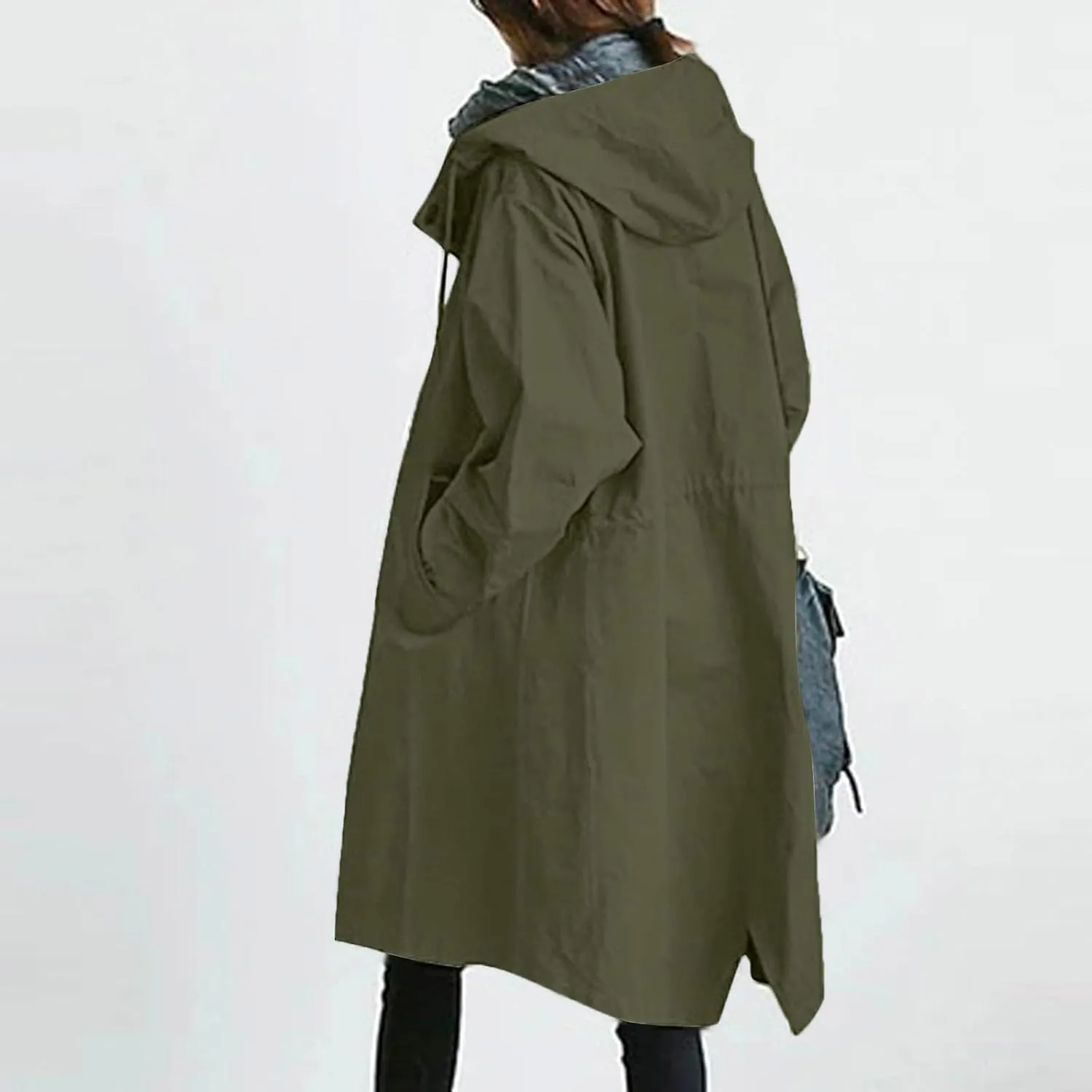 iLH Womens Hooded Trench Coat Spread Collar Button Down Windbreaker Outerwear for Women Lightweight Leisure Long Jackets