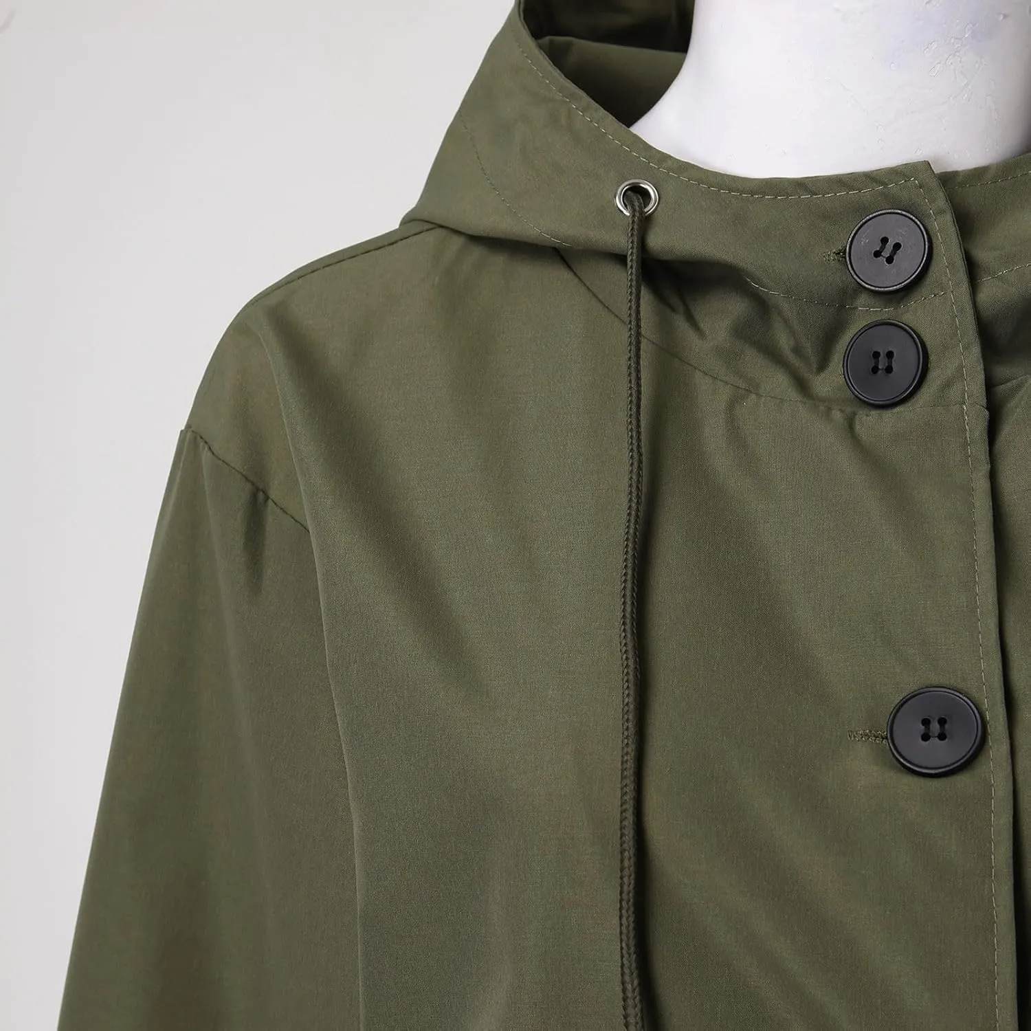 iLH Womens Hooded Trench Coat Spread Collar Button Down Windbreaker Outerwear for Women Lightweight Leisure Long Jackets