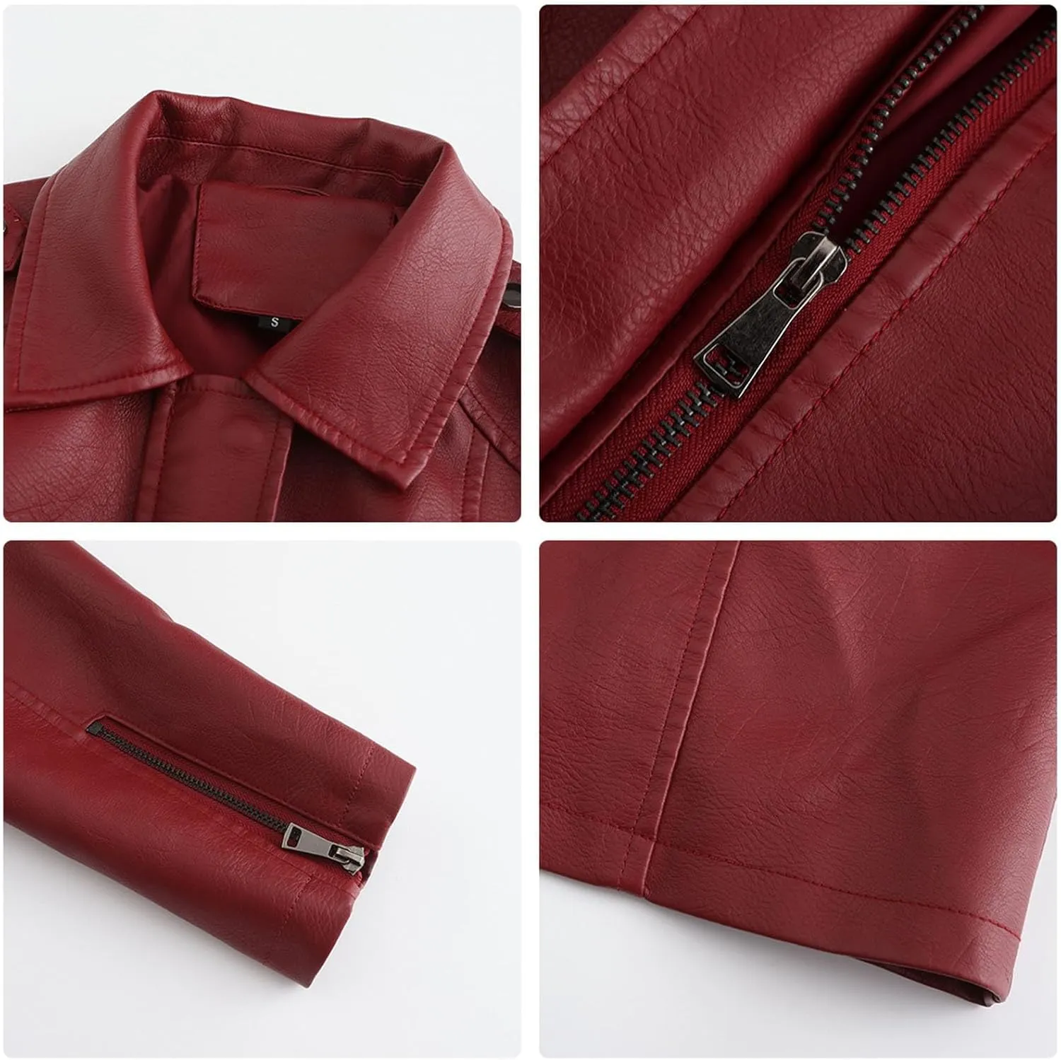 iLH Women's Mid Length Leather Jacket with Belt and Long Sleeved Leather Windbreaker British Coat Womens Casual Jacket