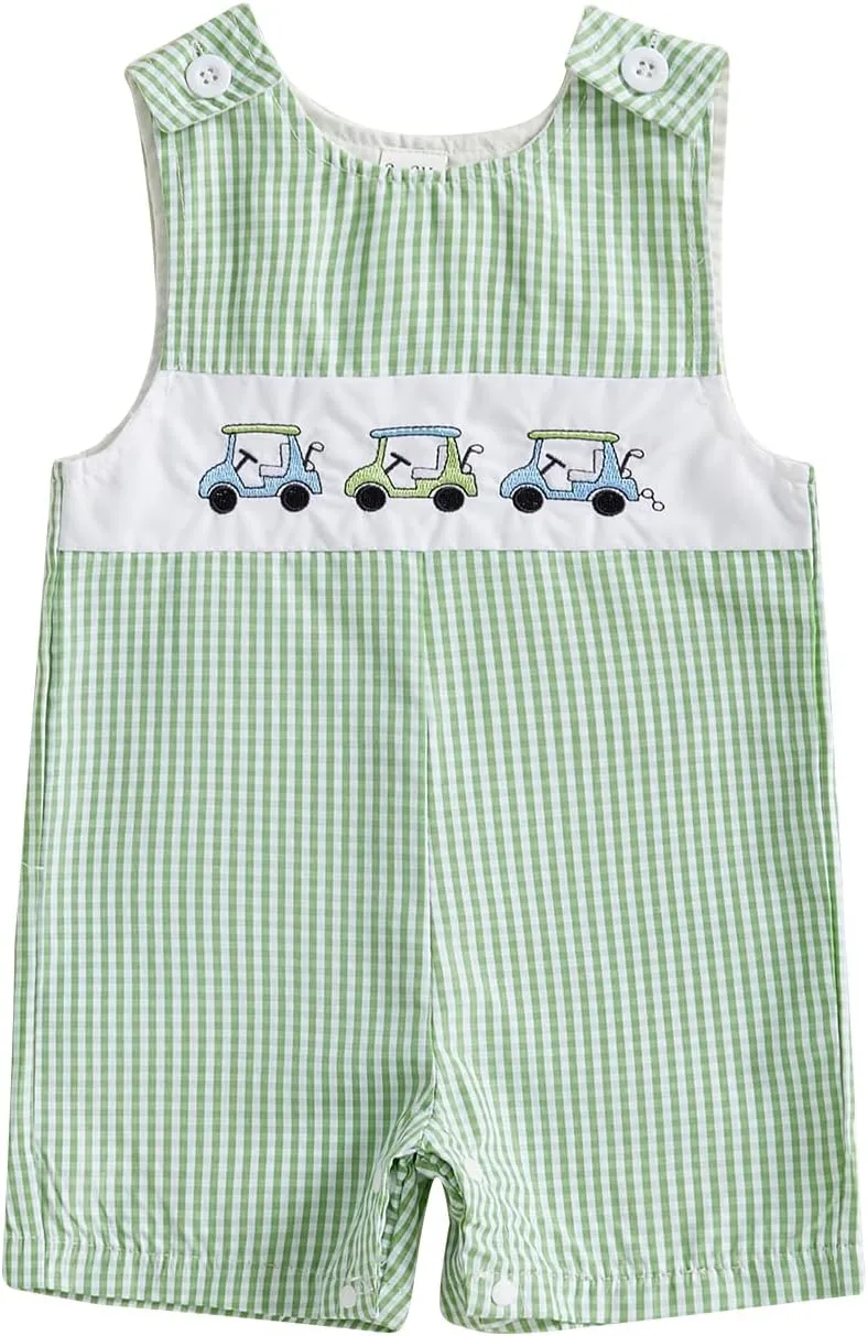 Infant Baby Boy Girl Golf Overalls Outfit Sleeveless Plaid Romper Straps Jumpsuit One Piece Playsuit Casual Clothes