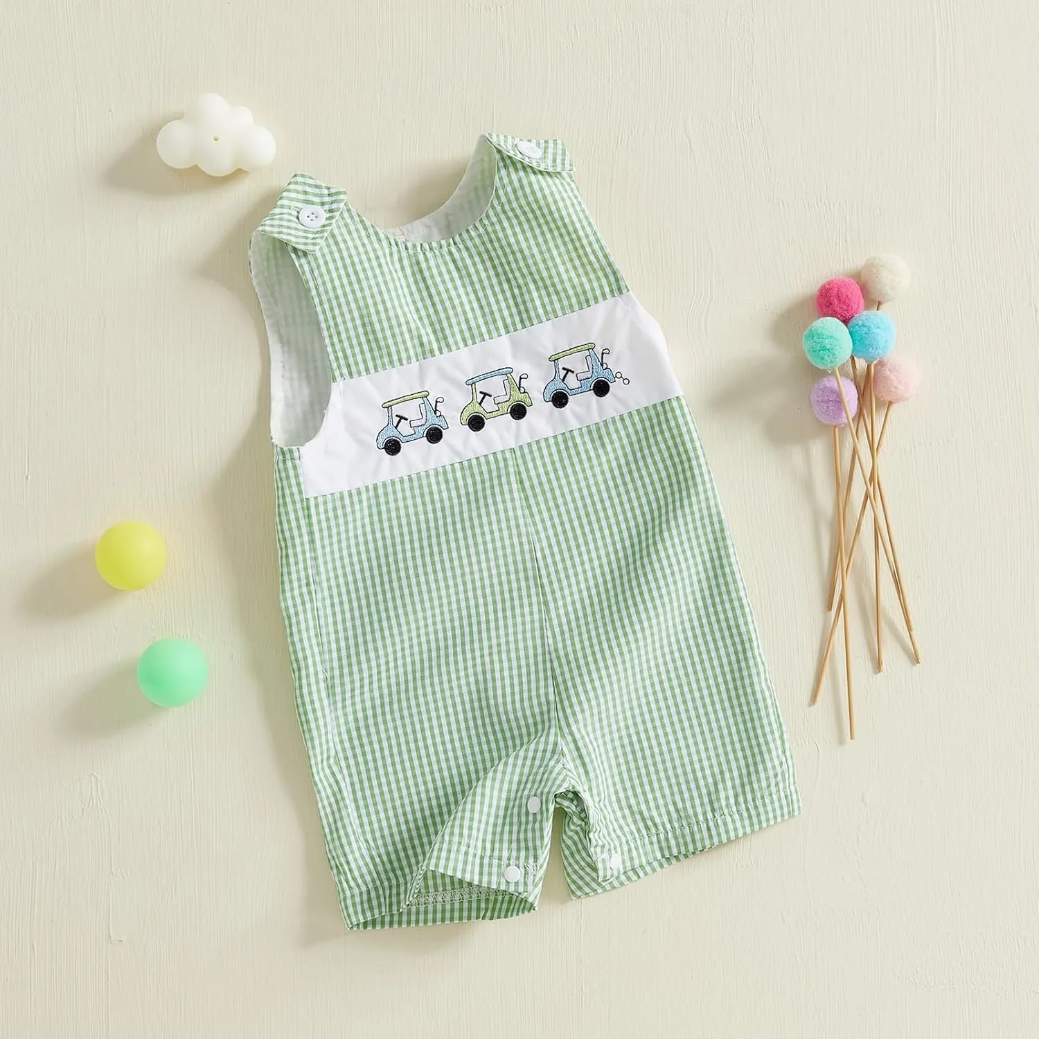 Infant Baby Boy Girl Golf Overalls Outfit Sleeveless Plaid Romper Straps Jumpsuit One Piece Playsuit Casual Clothes