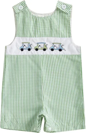 Infant Baby Boy Girl Golf Overalls Outfit Sleeveless Plaid Romper Straps Jumpsuit One Piece Playsuit Casual Clothes