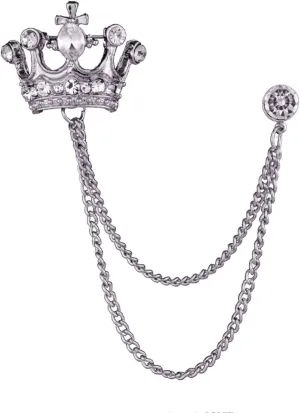 ink2055 Unisex Crown Shape Brooch Tassel Chain Lapel Pin Retro Corsage Suit Accessory,Vintage Fashion Brooch Pins for Women Teen Girls Crafts Gift - Silver