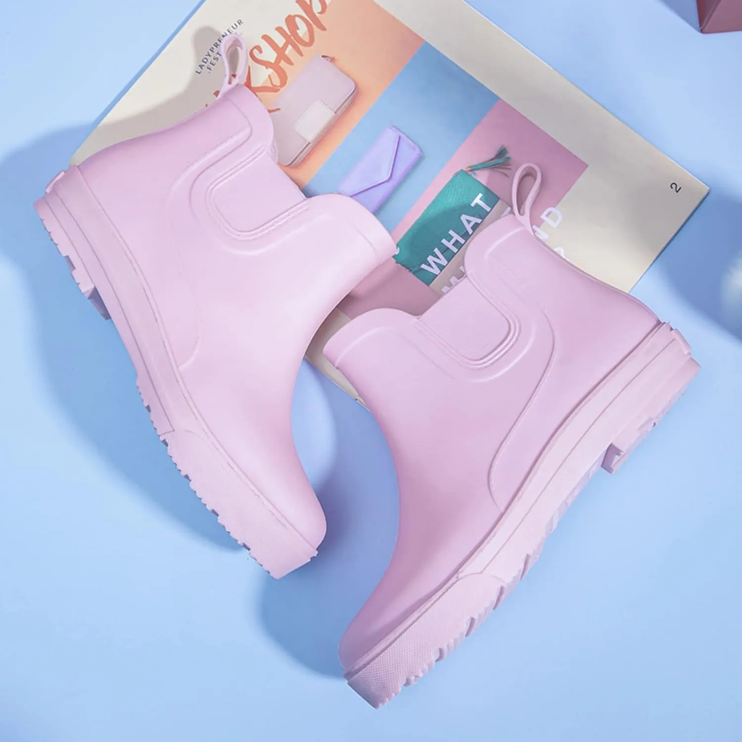 IWIHMIV Rubber Rain Boots Women Ankle Rain Boots for Women Comfort Waterproof Rain Boots Short Rainboots Shoes Lightweight Outdoor Boots