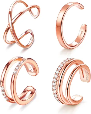 JeryWe 4 Pcs 925 Sterling Silver Ear Cuff for Women Non Piercing Adjustable Ear Cuff Earrings Clip On Cartilage Helix Wrap Ear Jewelry Set