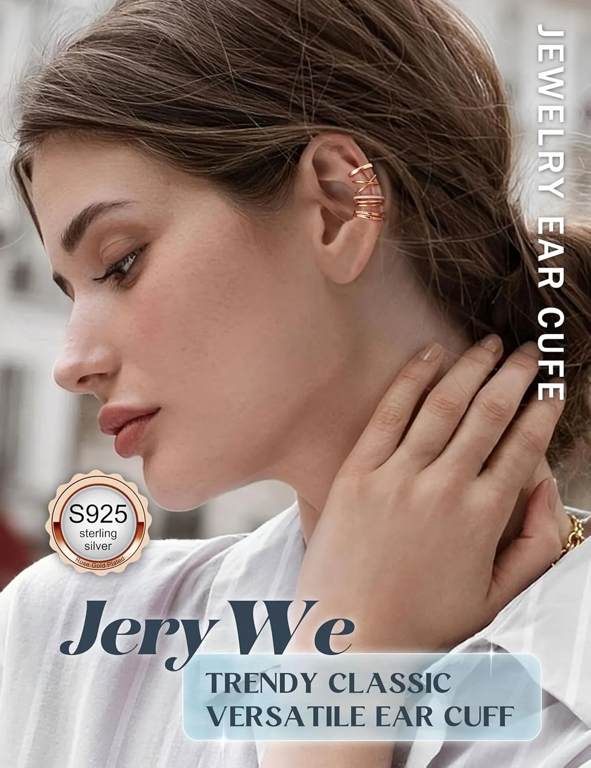 JeryWe 4 Pcs 925 Sterling Silver Ear Cuff for Women Non Piercing Adjustable Ear Cuff Earrings Clip On Cartilage Helix Wrap Ear Jewelry Set