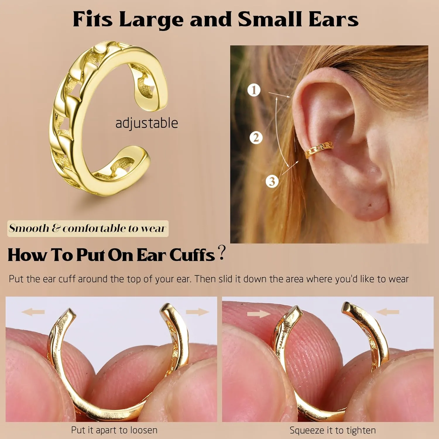 JeryWe 9/12/16 Pcs Gold Ear Cuffs for Women Non Piercing Jewelry 14k Gold Plated Adjustable/Chunky Hollow 4-7MM Ear Cuff Lightweight Trendy Thick Gold Jewelry Non-tarnish Clip on Cartilage Earrings