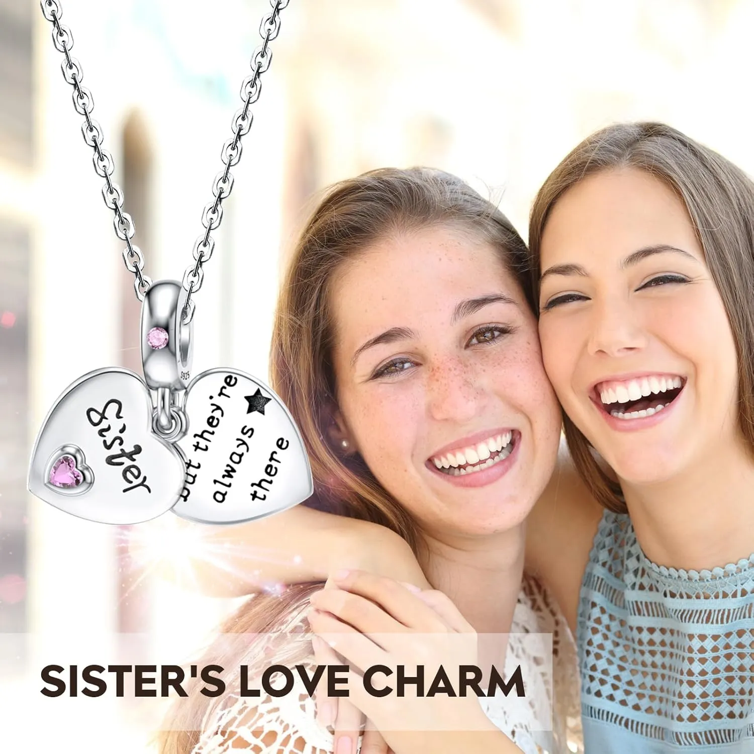 JIAYIQI Mother Sister Daughter Wife Charms Fit Charms Bracelet Necklace with Double Heart Love Charms 925 Sterling Silver Beads for Women Jewelry