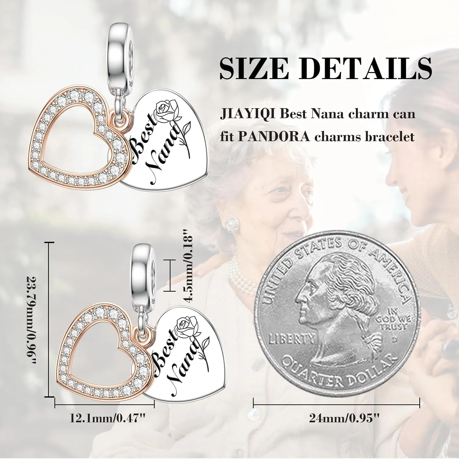 JIAYIQI Mother Sister Daughter Wife Charms Fit Charms Bracelet Necklace with Double Heart Love Charms 925 Sterling Silver Beads for Women Jewelry