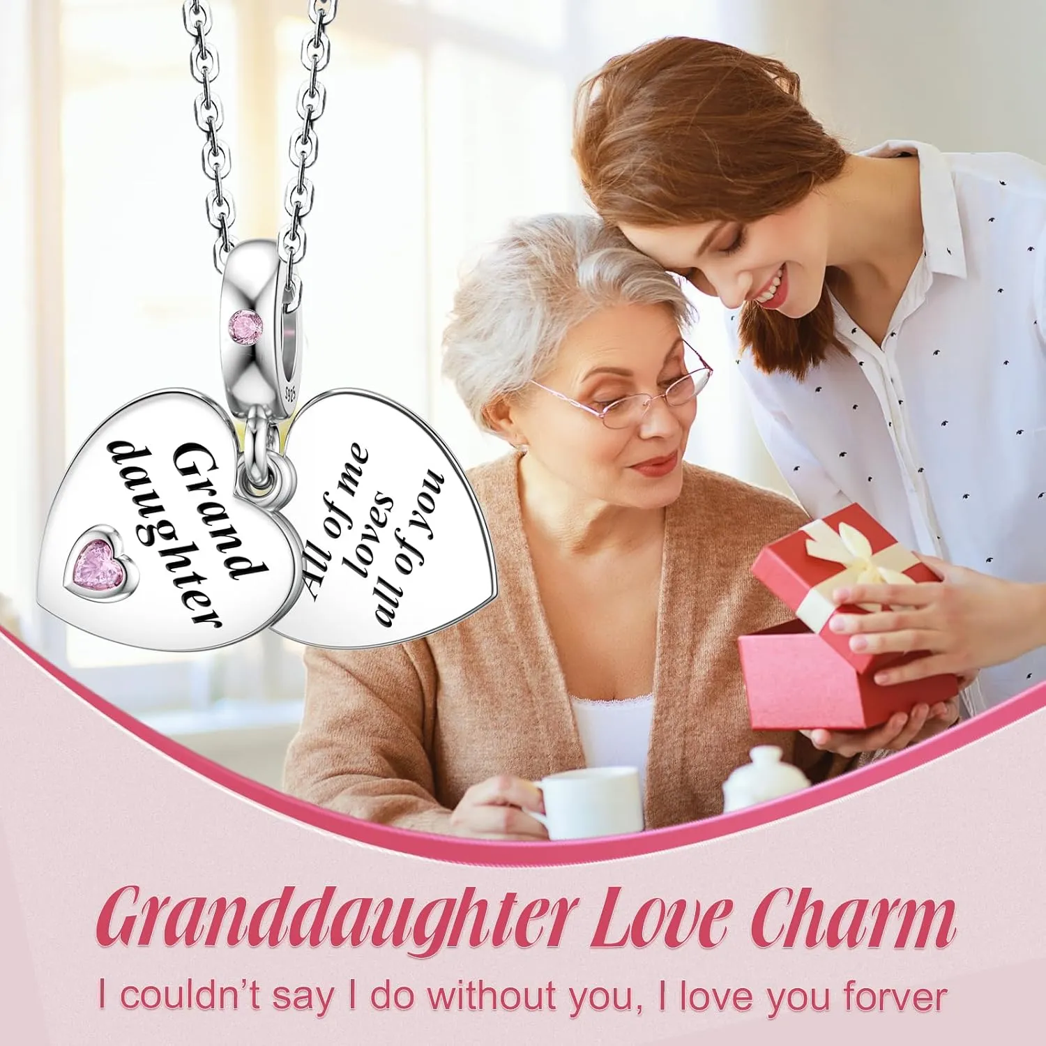 JIAYIQI Mother Sister Daughter Wife Charms Fit Charms Bracelet Necklace with Double Heart Love Charms 925 Sterling Silver Beads for Women Jewelry