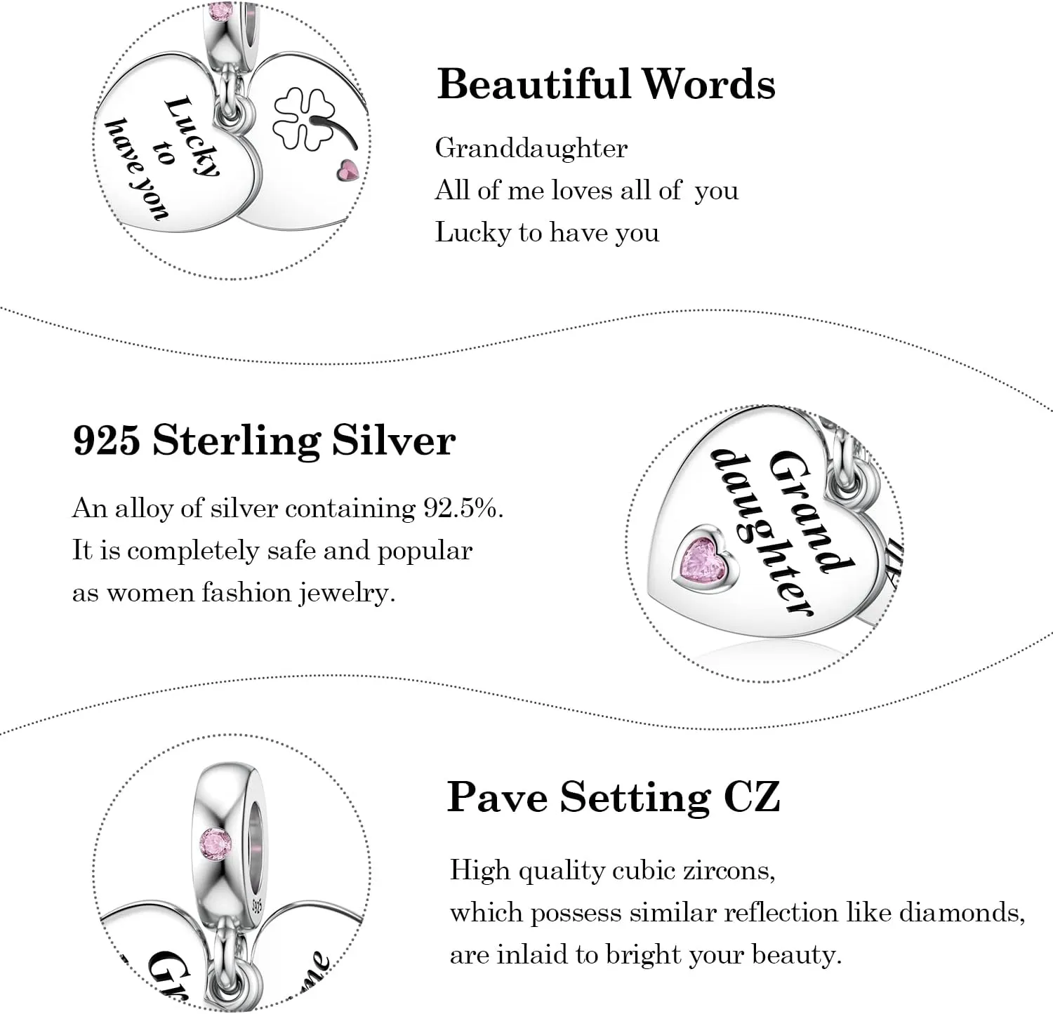 JIAYIQI Mother Sister Daughter Wife Charms Fit Charms Bracelet Necklace with Double Heart Love Charms 925 Sterling Silver Beads for Women Jewelry