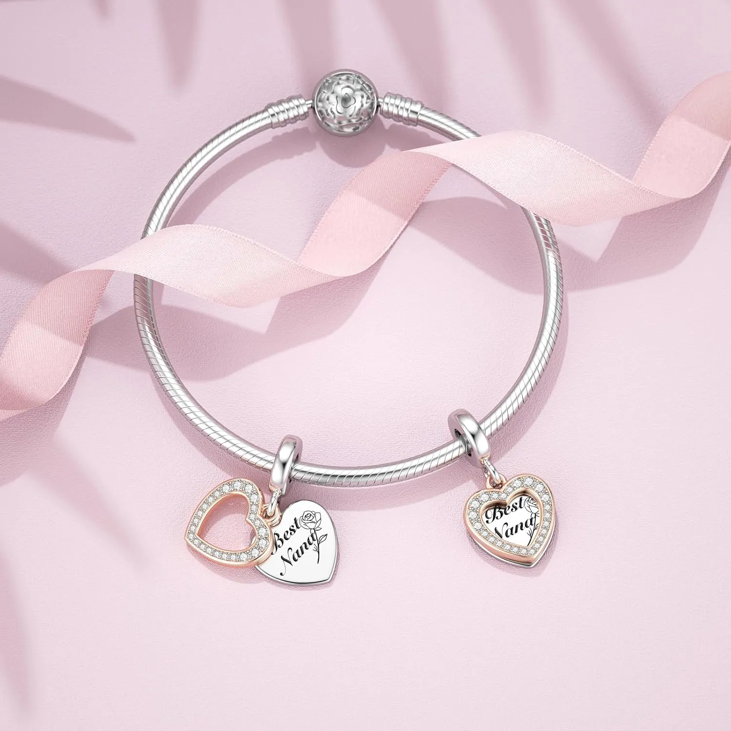 JIAYIQI Mother Sister Daughter Wife Charms Fit Charms Bracelet Necklace with Double Heart Love Charms 925 Sterling Silver Beads for Women Jewelry