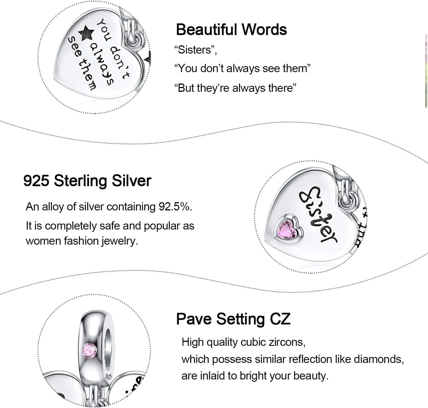 JIAYIQI Mother Sister Daughter Wife Charms Fit Charms Bracelet Necklace with Double Heart Love Charms 925 Sterling Silver Beads for Women Jewelry