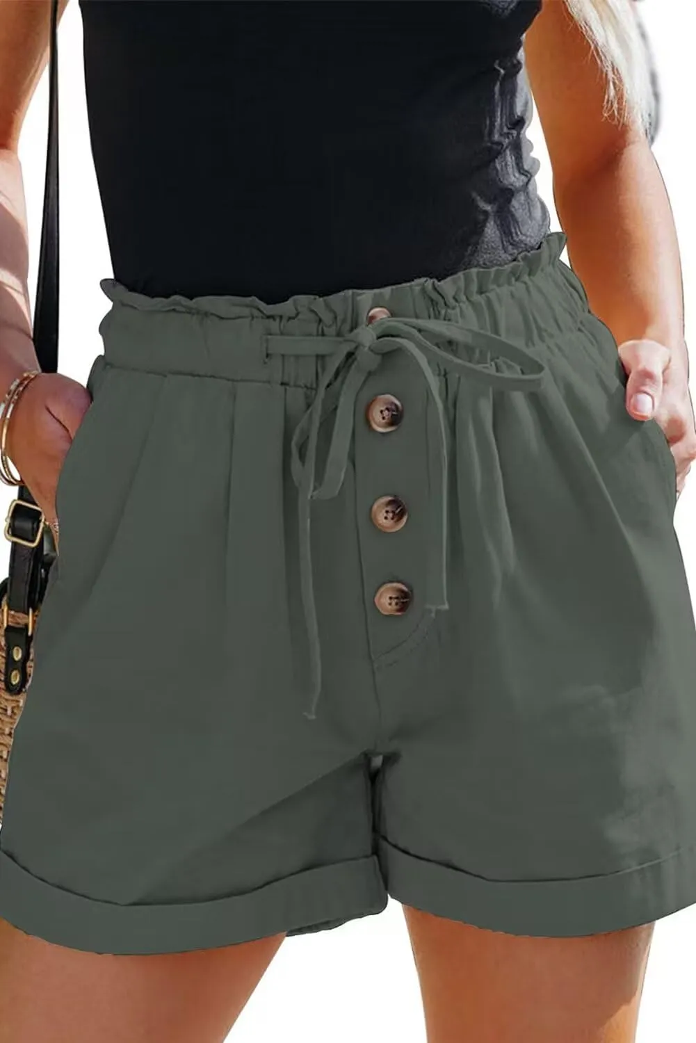 JOCAFIYE Womens Shorts Stretchy Ripped Jean Shorts High Waisted Folded Hem Shorts for Women