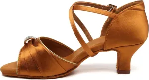 JUODVMP Latin Ballroom Dance Shoes Women Professional Dancing Heels Practice Heels 2inch,Model3037,Brown 6.5US