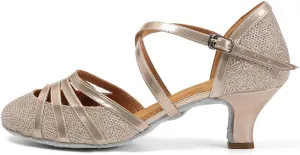 JUODVMP Women's Close Toe Ballroom Dance Shoes Split Flex Dance Heels Giltter Dance Heels,FT-053