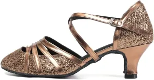 JUODVMP Women's Close Toe Ballroom Dance Shoes Split Flex Dance Heels Giltter Dance Heels,FT-053