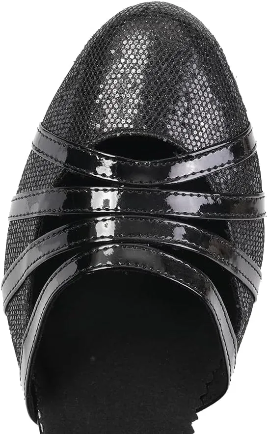 JUODVMP Women's Close Toe Ballroom Dance Shoes Split Flex Dance Heels Giltter Dance Heels,FT-053