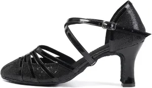 JUODVMP Women's Close Toe Ballroom Dance Shoes Split Flex Dance Heels Giltter Dance Heels,FT-053
