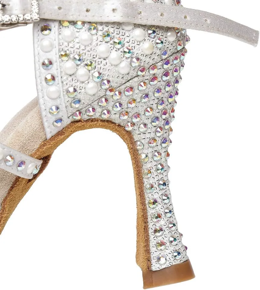 JUODVMP Women's Latin Dance Shoes Satin with Rhinestones Ballroom Dancing Shoes Salsa High Heel Shoes
