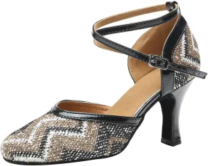 JUODVMP Women's Latin Salsa Dance Shoes Lace Split-Flex Ankle-Straps Dance Heels Model L321