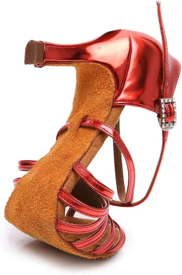 JUODVMPLatin Dance Practice Shoes Women's Satin Heels Latin with Rhinestone Dance Shoes Heels,Model D611