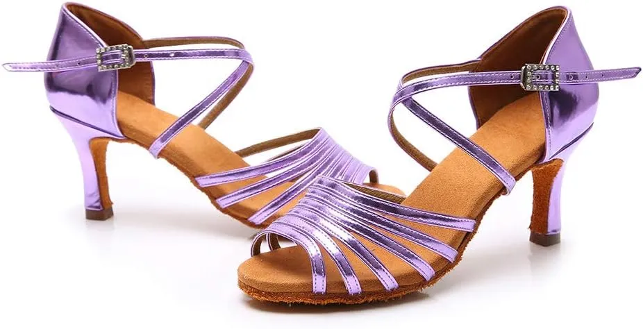 JUODVMPLatin Dance Practice Shoes Women's Satin Heels Latin with Rhinestone Dance Shoes Heels,Model D611