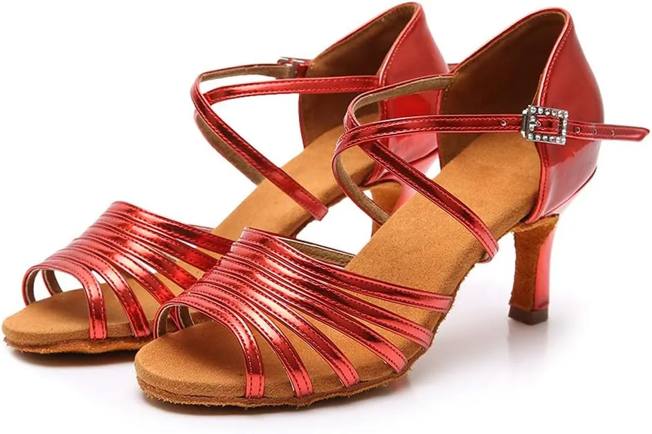 JUODVMPLatin Dance Practice Shoes Women's Satin Heels Latin with Rhinestone Dance Shoes Heels,Model D611