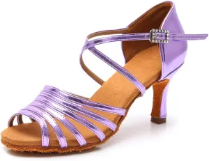 JUODVMPLatin Dance Practice Shoes Women's Satin Heels Latin with Rhinestone Dance Shoes Heels,Model D611