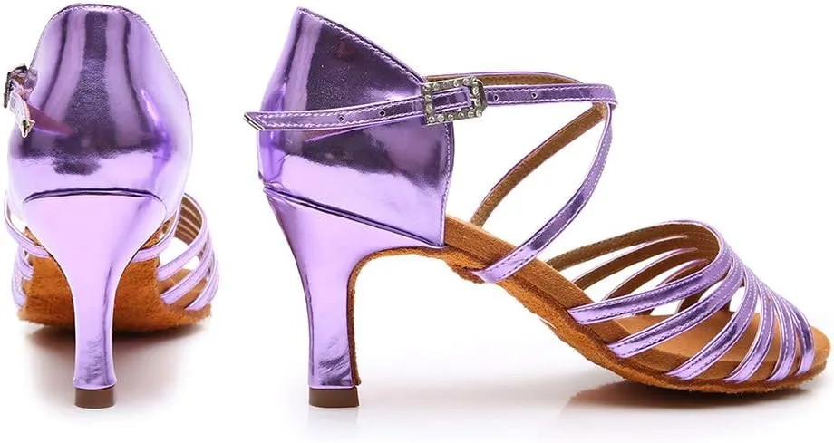 JUODVMPLatin Dance Practice Shoes Women's Satin Heels Latin with Rhinestone Dance Shoes Heels,Model D611