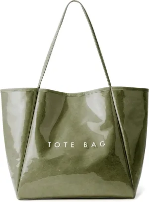 KALIDI Large PVC Tote Bag Women Weekender Hobo Bag Travel Purse Kraft Paper Oversize Shoulder Handbag for Work College Beach