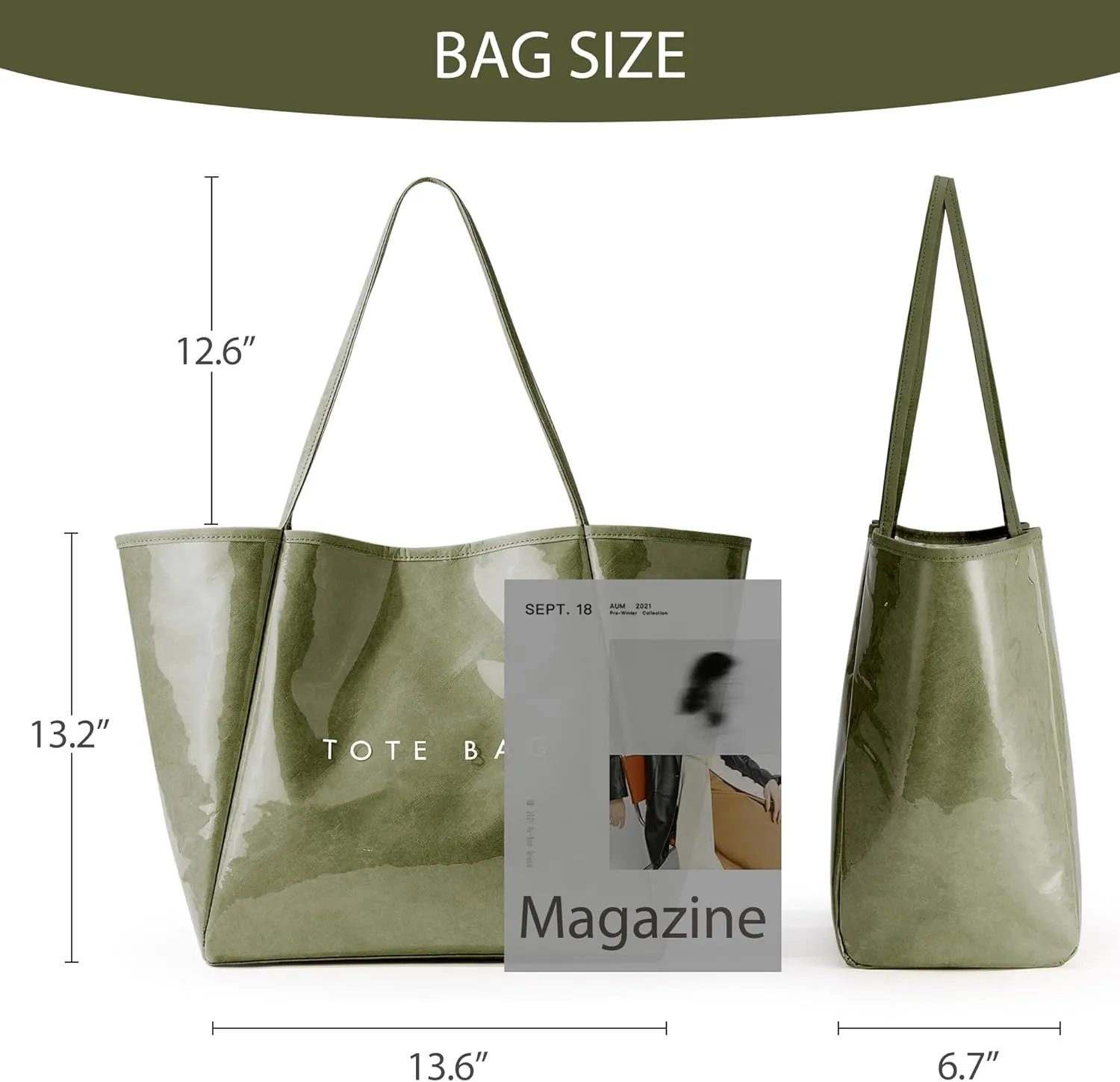 KALIDI Large PVC Tote Bag Women Weekender Hobo Bag Travel Purse Kraft Paper Oversize Shoulder Handbag for Work College Beach