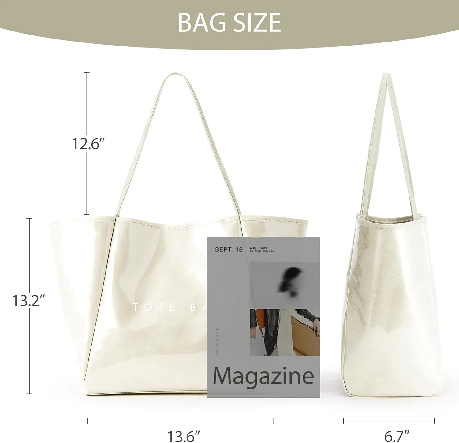 KALIDI Large PVC Tote Bag Women Weekender Hobo Bag Travel Purse Kraft Paper Oversize Shoulder Handbag for Work College Beach