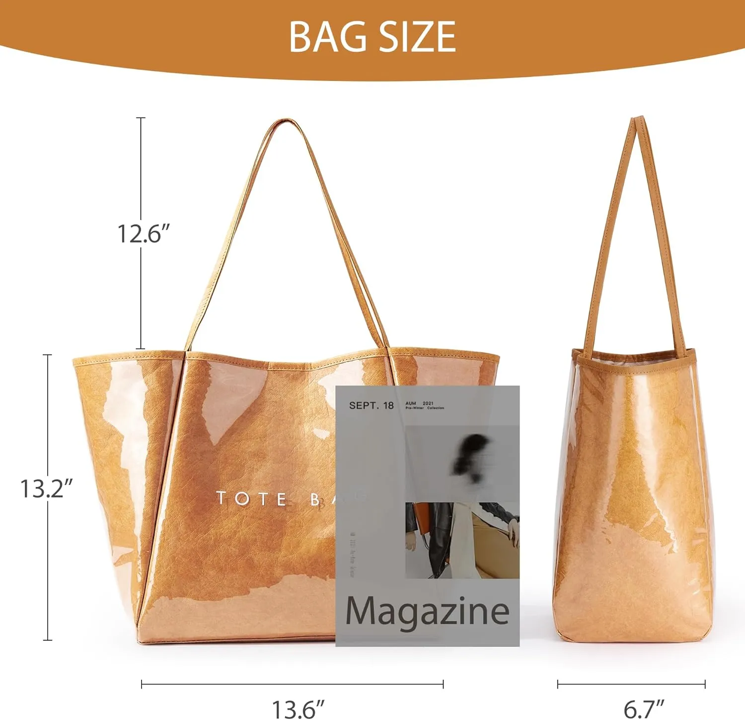 KALIDI Large PVC Tote Bag Women Weekender Hobo Bag Travel Purse Kraft Paper Oversize Shoulder Handbag for Work College Beach
