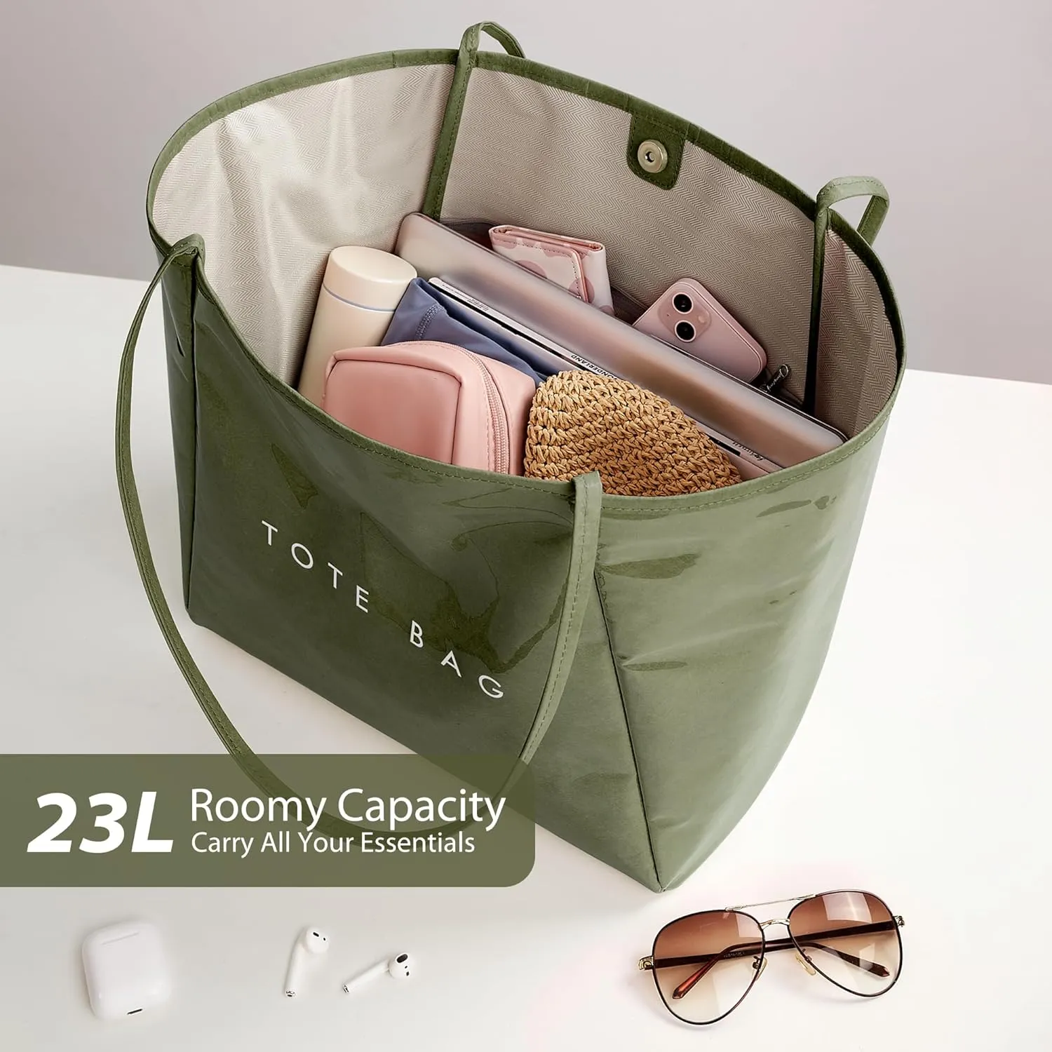 KALIDI Large PVC Tote Bag Women Weekender Hobo Bag Travel Purse Kraft Paper Oversize Shoulder Handbag for Work College Beach
