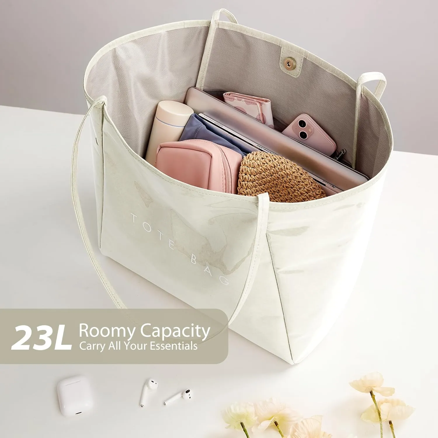 KALIDI Large PVC Tote Bag Women Weekender Hobo Bag Travel Purse Kraft Paper Oversize Shoulder Handbag for Work College Beach